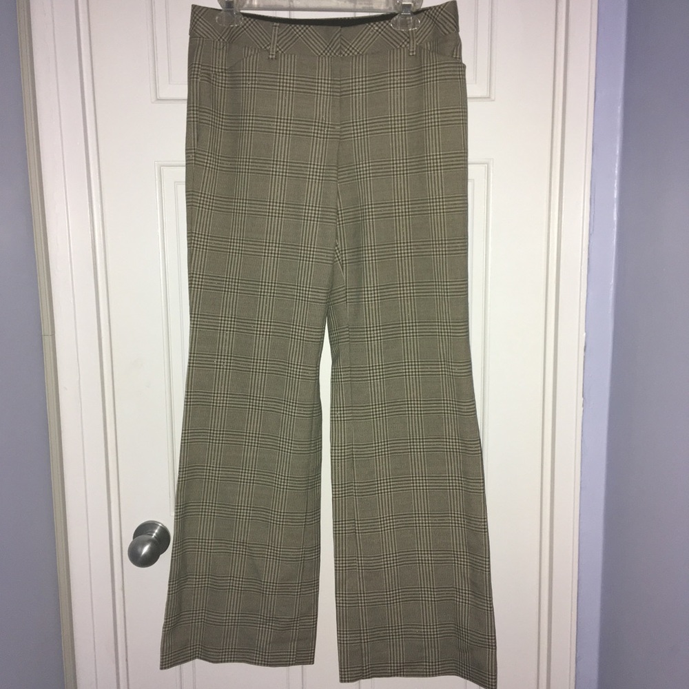 Express Editor Tan With Black And Gold Plaid Pants - image 1